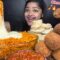 CHEESY SPICY FIRE NOODLES 🍝CRISPY CHEESY CHICKEN DRUMSTICKS KEBABS 🍗 WITH CHICKEN MOMOS |MUKBANG🔥